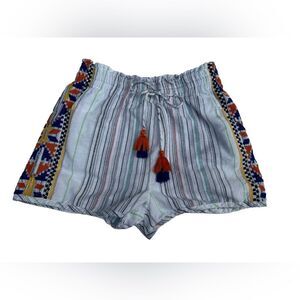 Laia Anthropologie Caspian Striped Shorts Drawstring Embroidered Tassels Size S